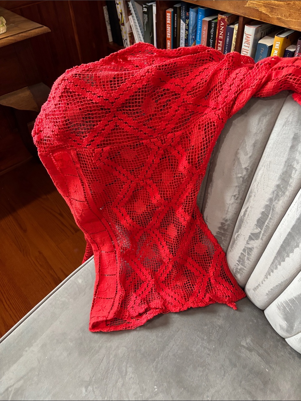 Free People Red Crochet Open-Front Shrug - Picture 2 of 5